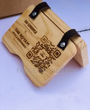 Wooden Restaurant Menu Table a-Banner Engraved Qr-Code