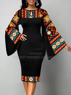 Lantern Sleeve Print Dress