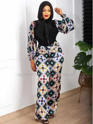 Long Lantern Sleeve Print Outfit