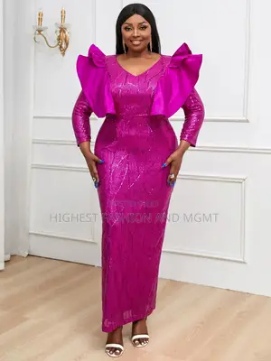 Ruffle Long Sleeve Sequin Dress