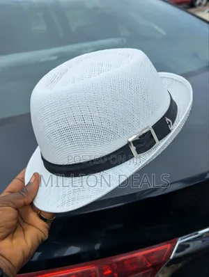 Men's Meshed Netted Cowboy Mid Brim Fedora Hat White