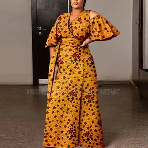 Flare Sleeve Print Front Slit Dress With Front Belt