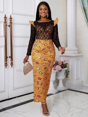 Long Sleeve See Through Print Gown