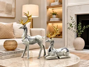 The Faux- Marble Resin Deer Statue Set
