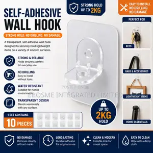 Self-Adhesive Transparent Wall Hooks (1 Set = 10 Pieces)