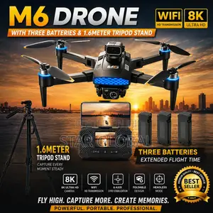 Get M6 Drone With Free 3 Batteries and Free 1.6meter Tripod Stand!