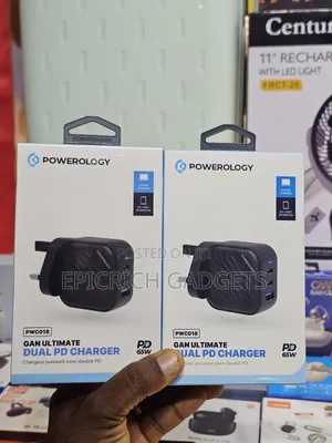 Powerology Pwc018 65w Gan 3-Port Laptop Phone Fast Charger