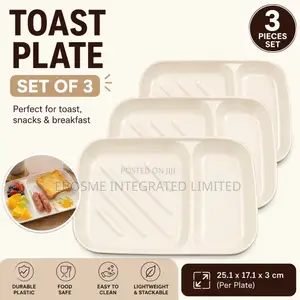 Toast Plate Set of 3 – Cream Color Breakfast Tray 25.1x 17.1x 3cm