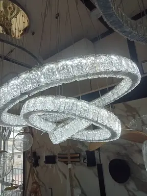 Modern Crystal Rings Led Chandelier Indoor Luxury Ceiling Lamp Dimming