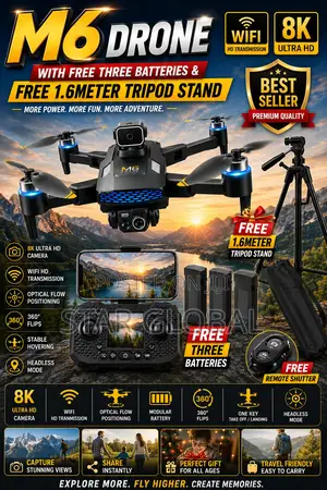 Sky-High Savings: M6 Drone + Free 3 Batteries 1.6m Tripod Stand!