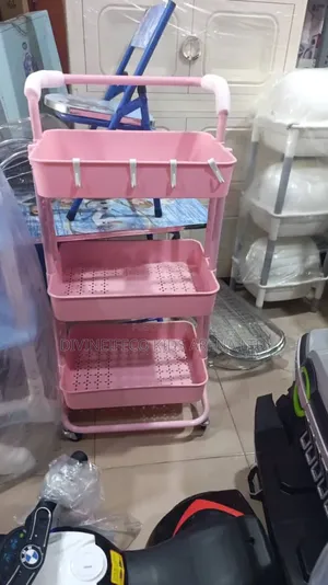 Multipurpose Storage Organizer Cart With Wheels Trolley - Pink