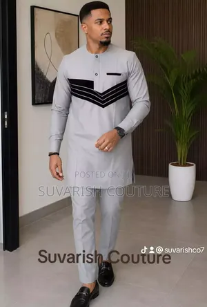 Suvarish Couture Grey Chevron Senator Wear for Men
