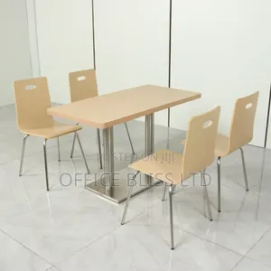 Rectangle Pedestal Café Table Bentwood Café Stack 4 Chair Set