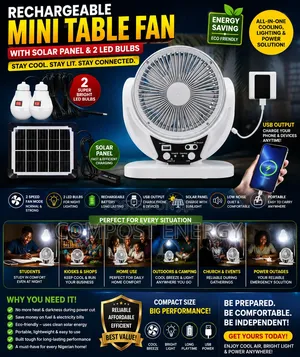 6 Inch Recharge Table Fan With 2 Bulbs and Panel