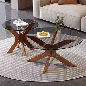 2-in-1 Glass Center Table Set With Glass Top a Modern Wood Base