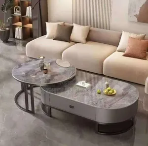 Marble Center Table With Distinct Nesting Design a Built-in Drawer