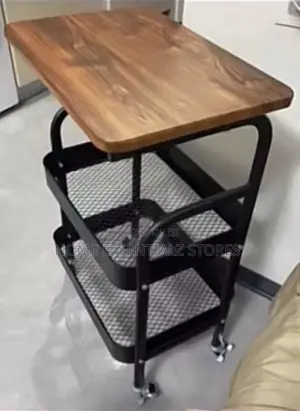 Rolling Kitchen Cart Wood Top - Heavy Duty Mesh Storage Trolley