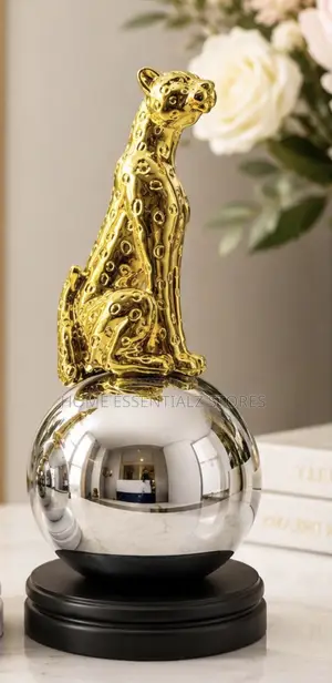 Gold Leopard Figurine on Chrome Sphere- On Guard Luxury Decor Ornament