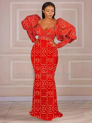 Lantern Sleeve Mermaid Print Gown