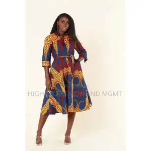Button Down Flare Print Gown