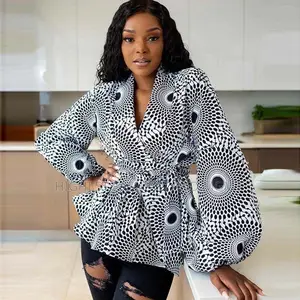 Lantern Sleeve Print Peplum Top