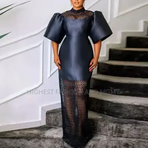 Bob Sleeve Satin Dress With Net