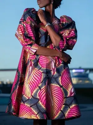 Bob Sleeve v Neck Ankara Dress