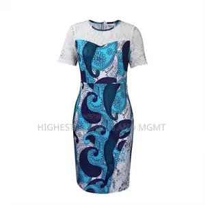 Short Sleeve Lace Splice Print Pencil Dress