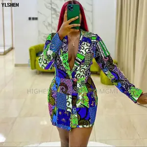 Long Sleeve v-Neck Print Blazer