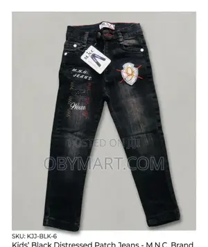 Kids Black Distressed Patch Jeans- MNC Brand