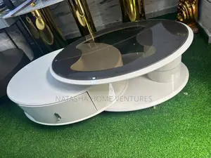 Oval White Coffee Table With Smoked Glass Insert Drawer