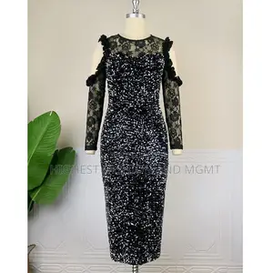 Lace Sleeve Sequins Bodycon Gown