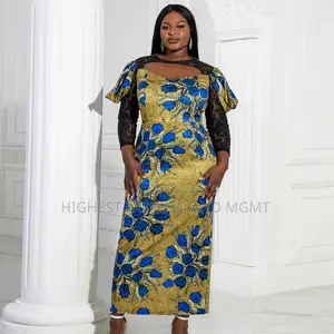 Cut Out Chest Lace Sleeve Print Dress