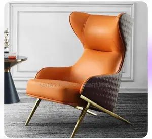 Orange Leather Wingback Lounge Chair