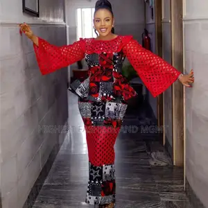 Net Sleeve Peplum Print Dress