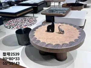 Round Tree-Ring Coffee Table Side Table Set