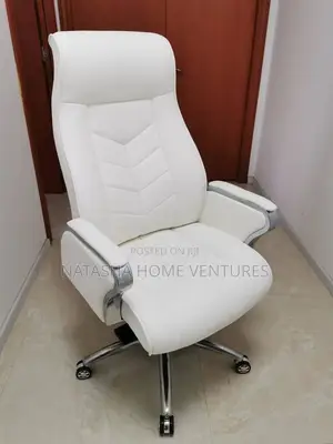 High-Back Executive Office Chair – White With Chevron Stitching