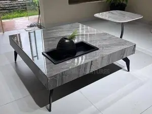 Grey Marble Rectangular Coffee Table With Floating Side Table