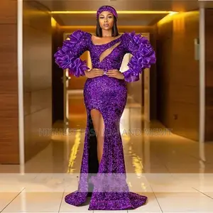 Sequined Ruffles Long Sleeves Mermaid Dress