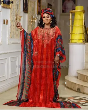 Long African Chiffon Beaded Dress