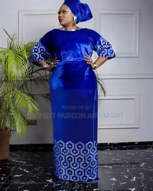 Three PCS Velvet Dress, Wrapper and Head Tie