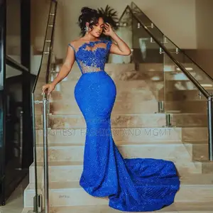 Glitter Beaded Lace Evening Gown