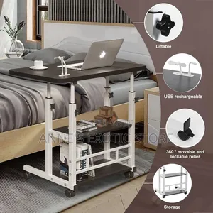 Adjustable Mobile Laptop Table With Storage Shelves