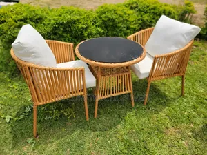 Rattan Outdoor Coffee Brown Tabel and Chairs With 10mm Tinted Glass