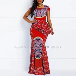 Side Ruffle Ankara Long Gown for Parties