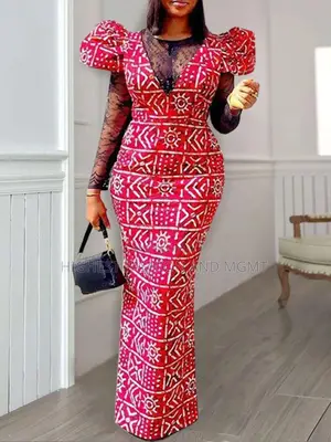 Ankara Lace Patchwork See Through O Neck Gown