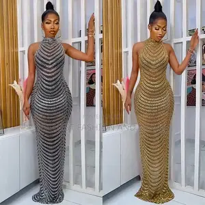 African Lace Sleeveless See-Through Gown