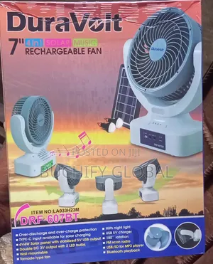 Duravolt Rechargeable Fan With Solar Panel,Music and Bulb