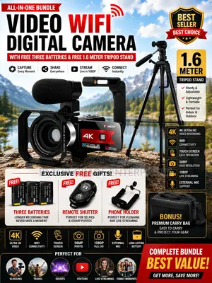 Professional-Quality Video Camera – Free 3batteries 1.6meter Tripod