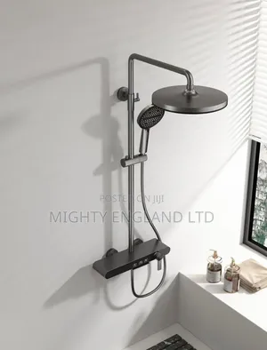 Matte Black Standing Shower Set Features Piano Key Controls